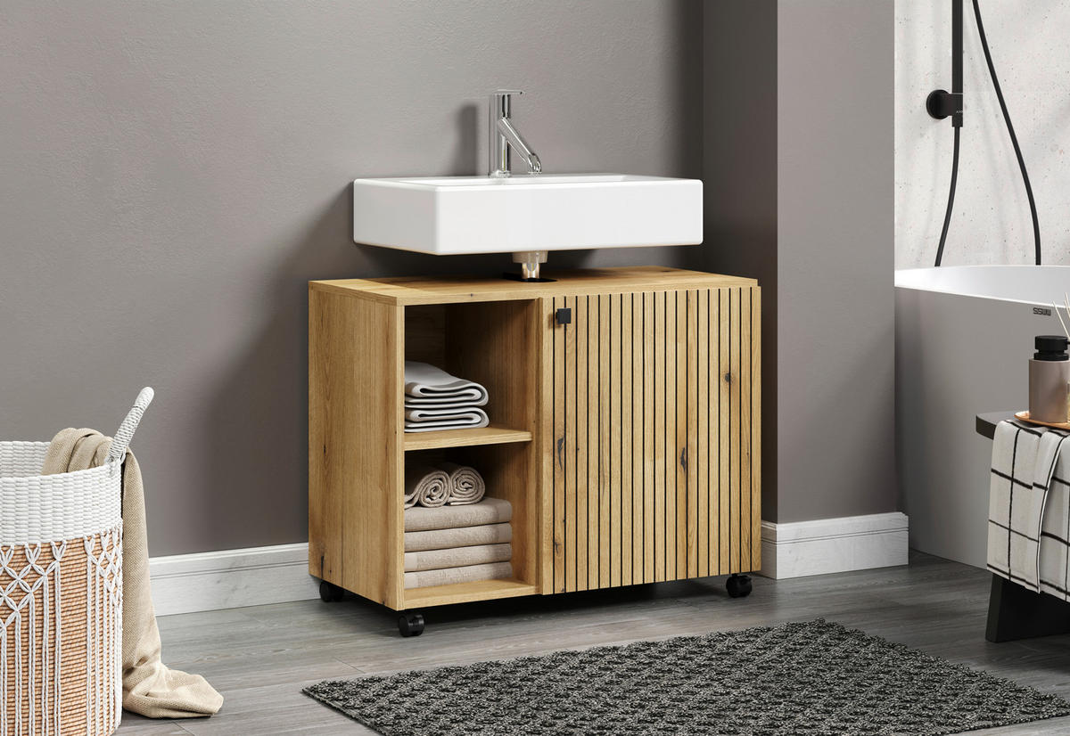 Waschbeckenunterschrank Pure Bliss Eiche Evoke Oak Nachbildung schwarz B/H/T: ca. 80x64x42 cm Pure Bliss - Eiche/schwarz (80,00/64,00/42,00cm)