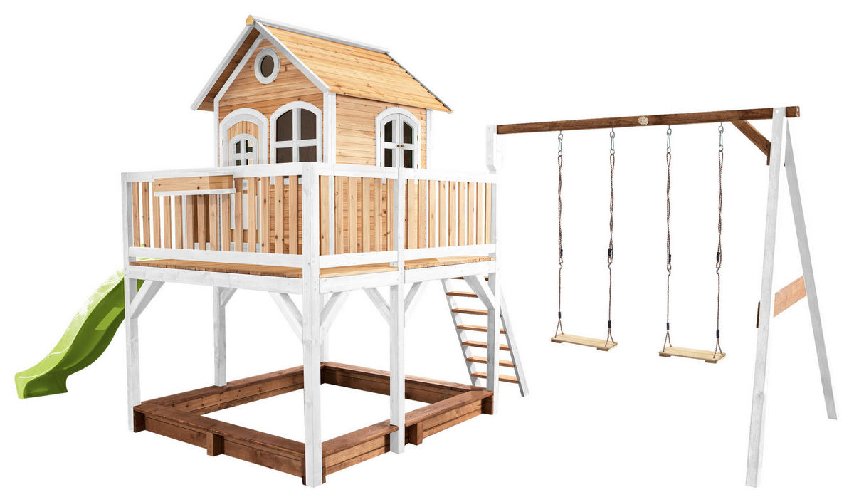 AXI Spielhaus Liam braun B/H/L: ca. 613x291x277 cm Liam - braun/weiß (277,00/613,00/291,00cm) - AXI