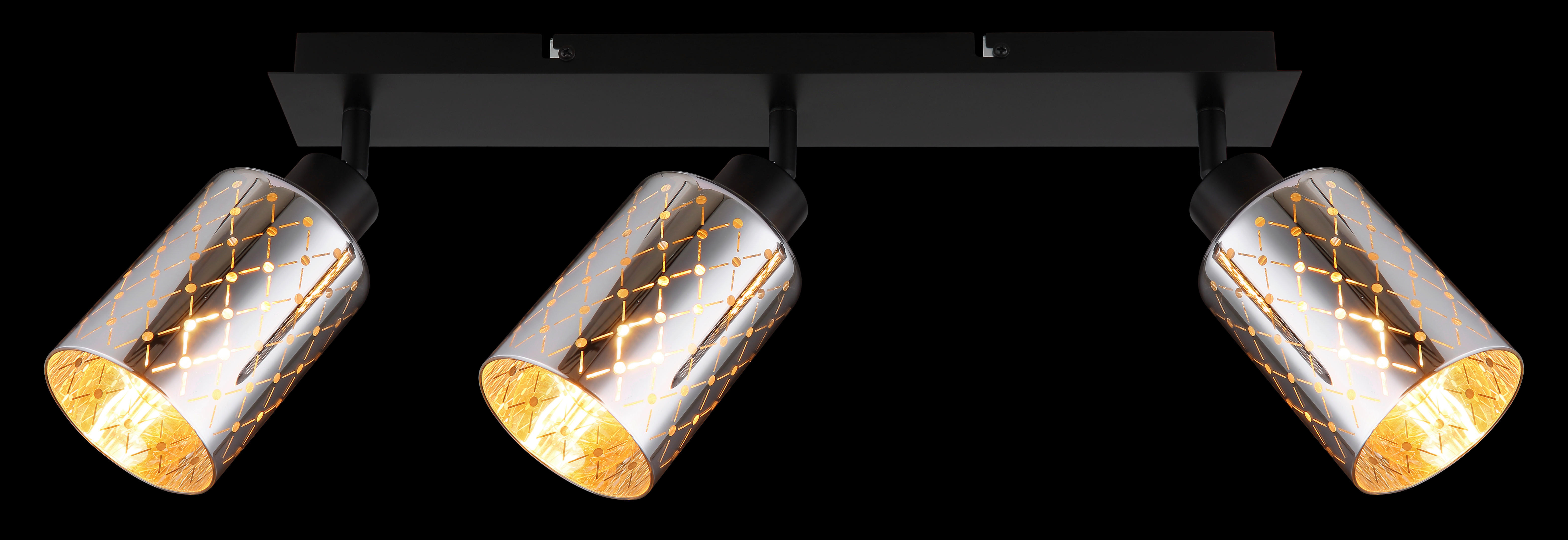 GLOBO Strahler Chrom mattschwarz klar Metall Glas B/H/L: ca. 9x22x66 cm E27 3 Brennstellen ALONSO - klar/Chrom (66,00/9,00/22,00cm) - GLOBO