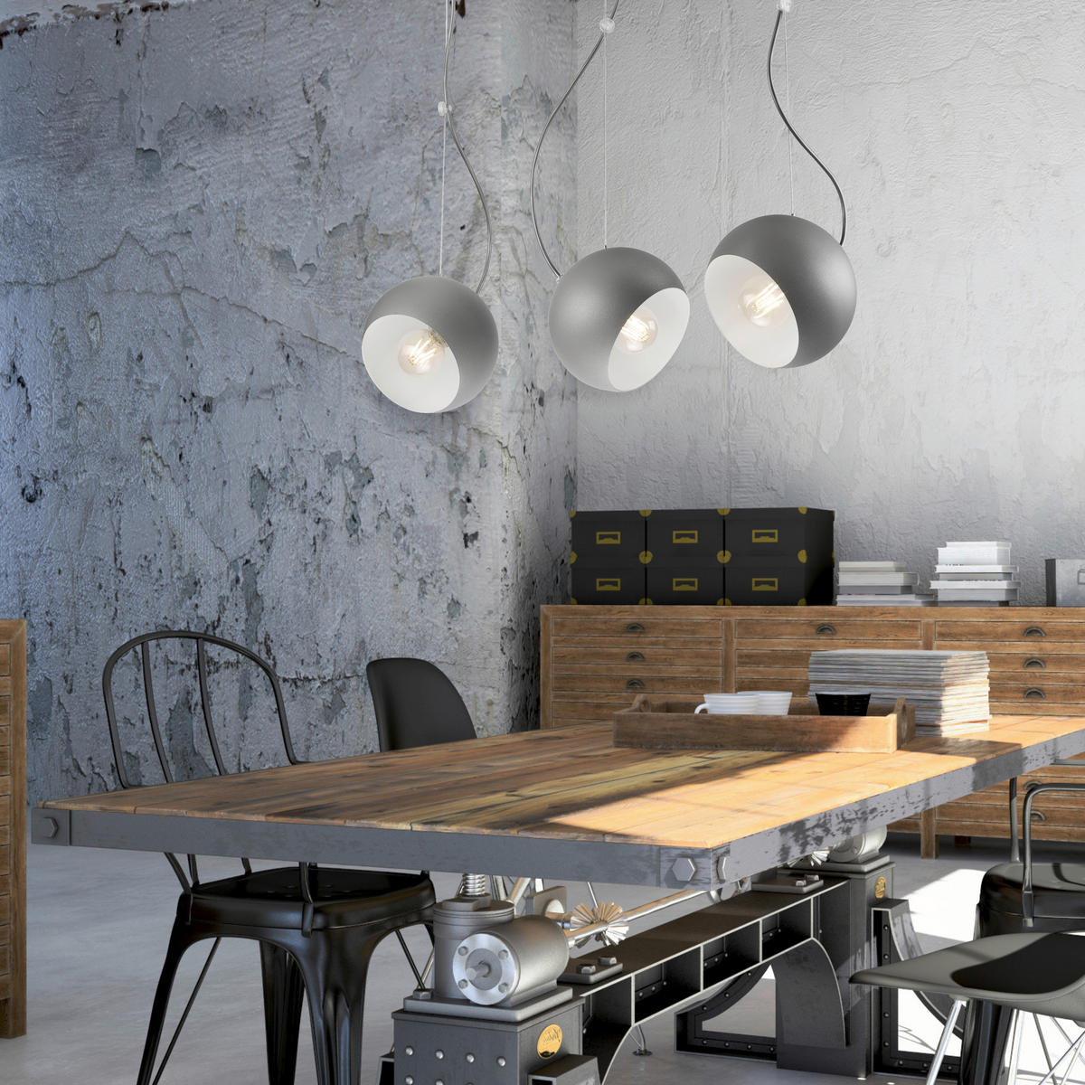 Lamkur Pendelleuchte INEZ 37523 silber Stahl H/L: ca. 70x70 cm E27 3 Brennstellen Inez - silber (70,00cm) - Lamkur