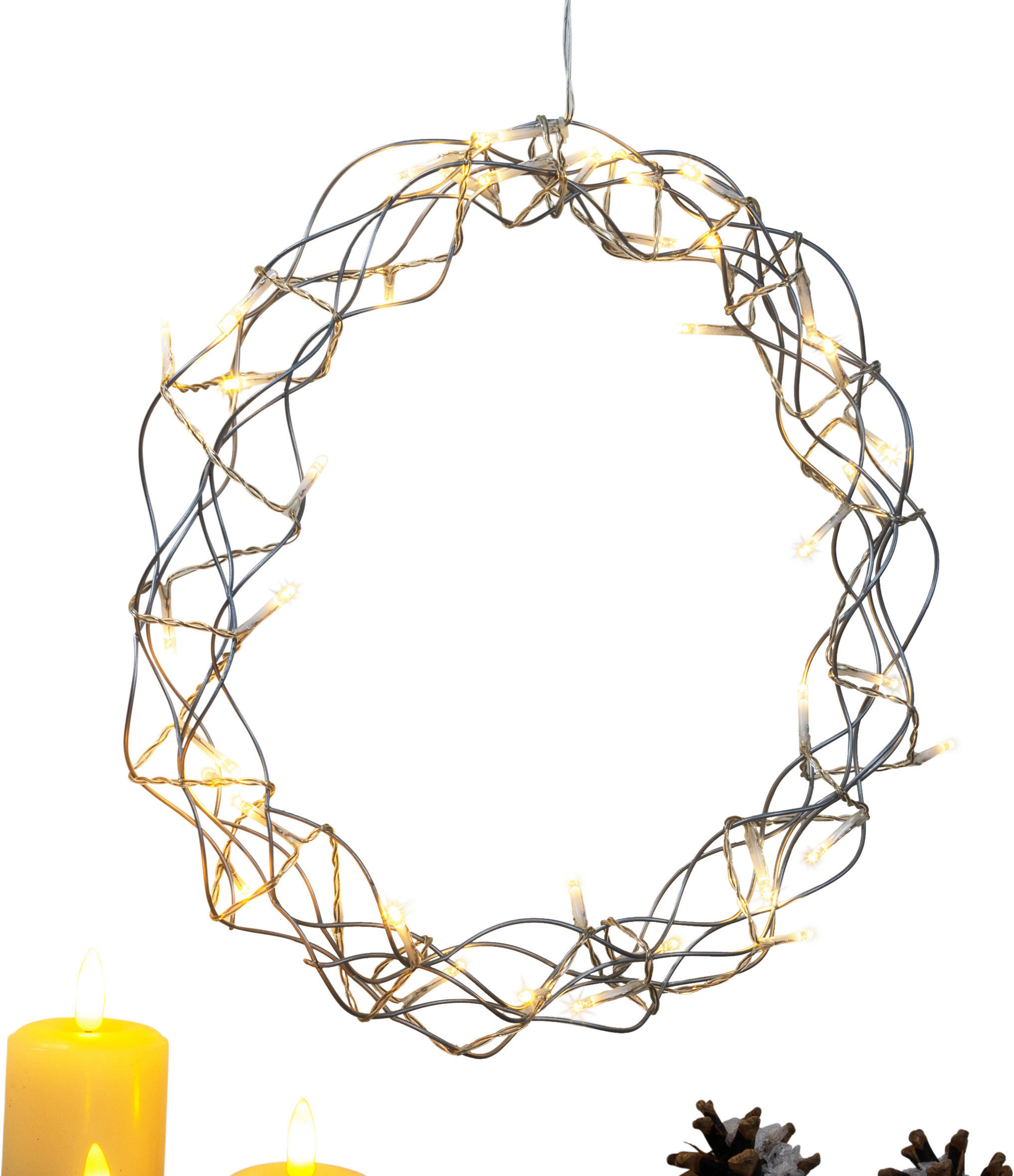 LED-Innenbeleuchtung grau Metall B/H/L: ca. 30x30x30 cm LED-Metallkranz - grau (30,00/30,00/30,00cm)