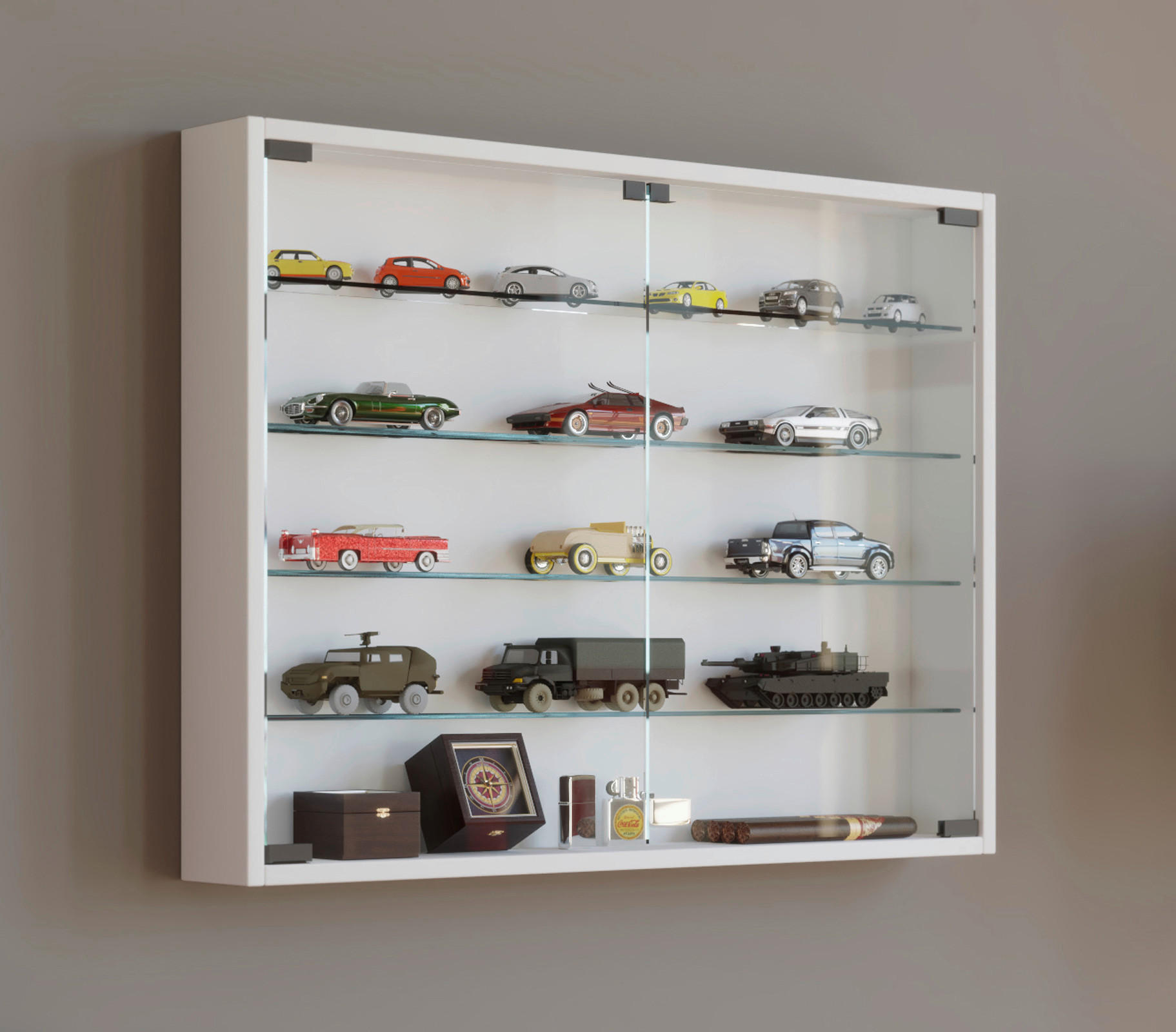 Vitrine Mandosa L weiß Holzwerkstoff Glas B/H/T: ca. 80x60x10 cm Mandosa L - weiß (80,00/60,00/10,00cm) - VCM Möbel