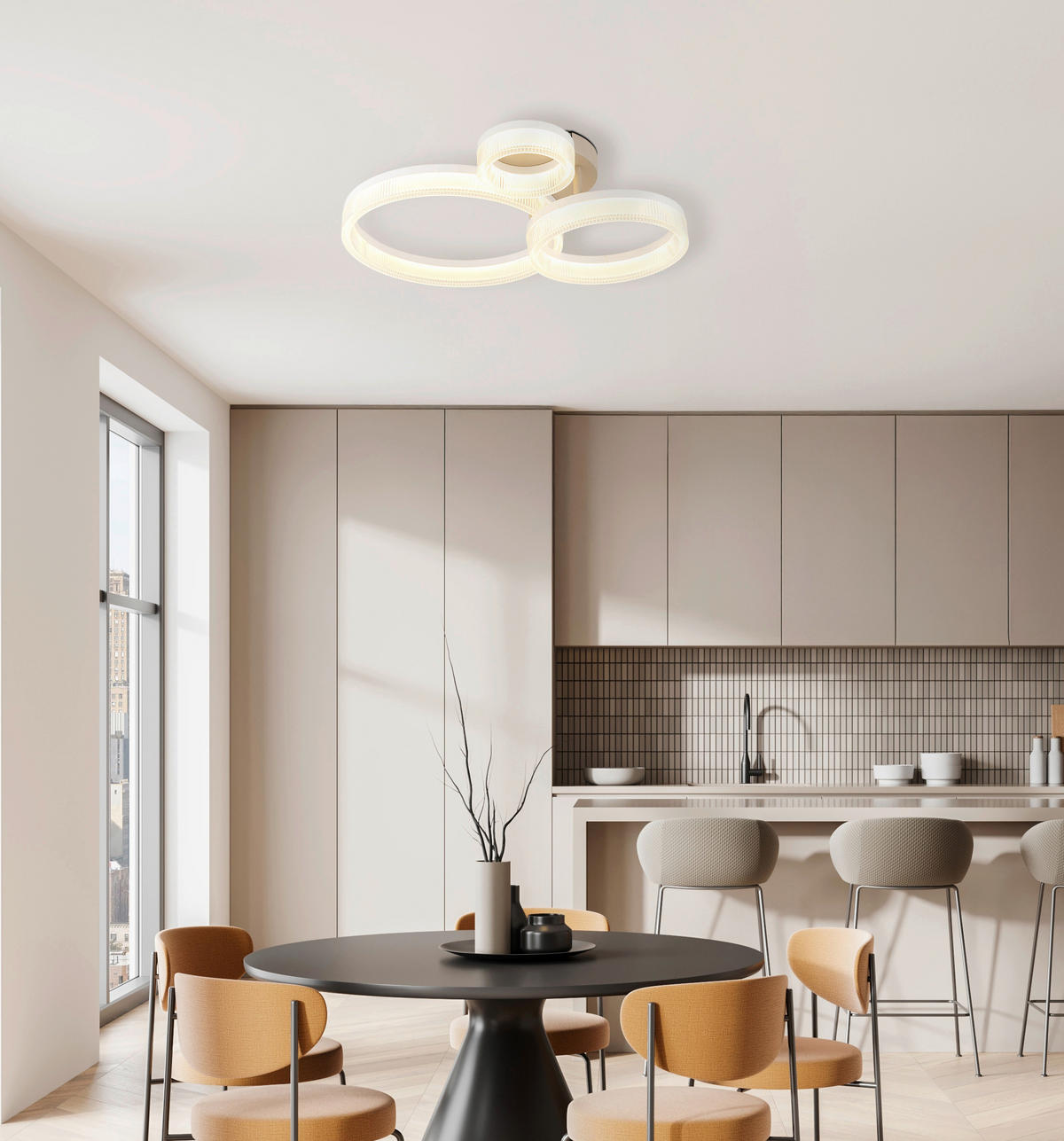 GLOBO Deckenleuchte weiß sand Metall B/H/L: ca. 51x12,5x40,5 cm LED-Deckenleuchte_Zara - sand/weiß (40,50/51,00/12,50cm) - GLOBO