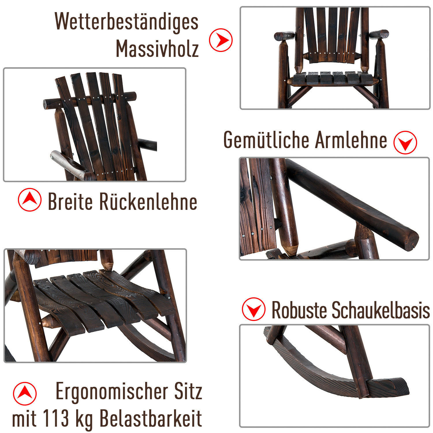 Outsunny Schaukelstuhl dunkelbraun Holz ...