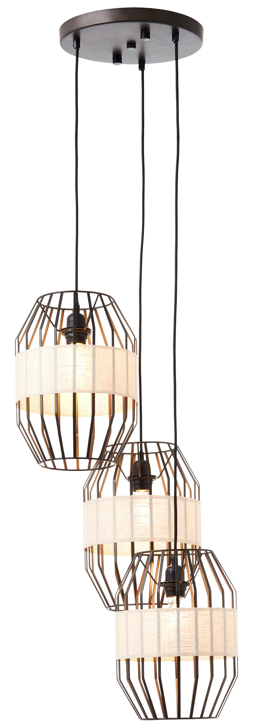 Brilliant Pendelleuchte Slope 99479/76 schwarz natur Metall Textil H/D: ca. 168x43 cm E27 3 Brennstellen Slope - natur/schwarz (43,00/168,00cm) - Brilliant