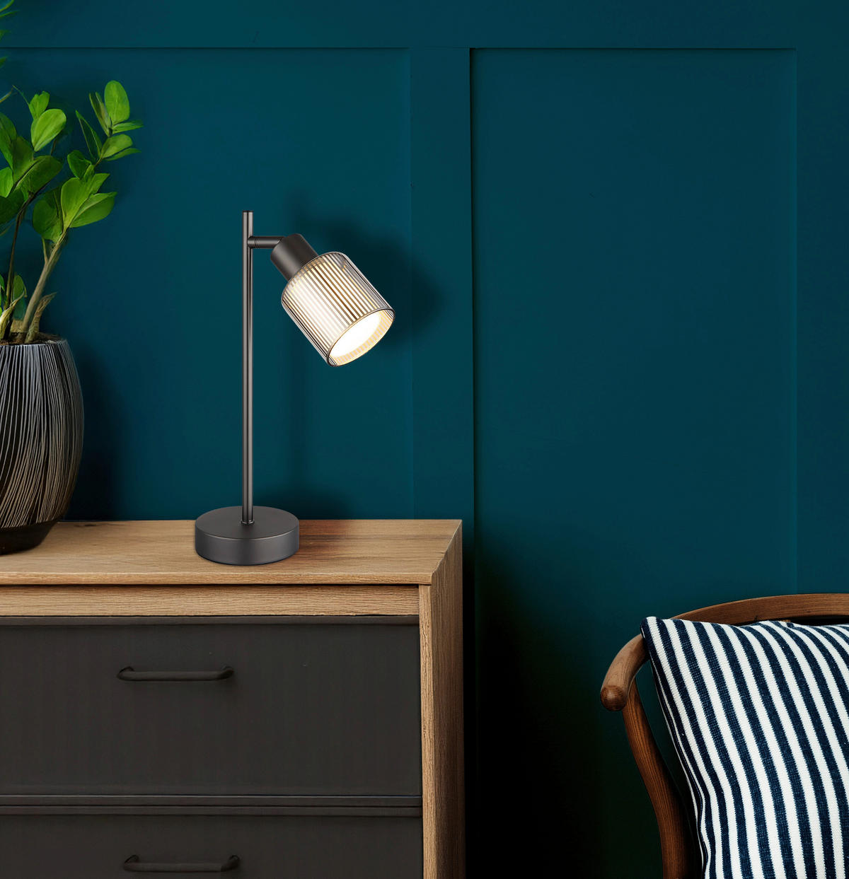 GLOBO Tischleuchte schwarz Chrom Glas Metall B/H/L: ca. 11,5x37,5x15 cm E14 1 Brennstellen Tischleuchte-Villegas - schwarz/Chrom (15,00/11,50/37,50cm) - GLOBO