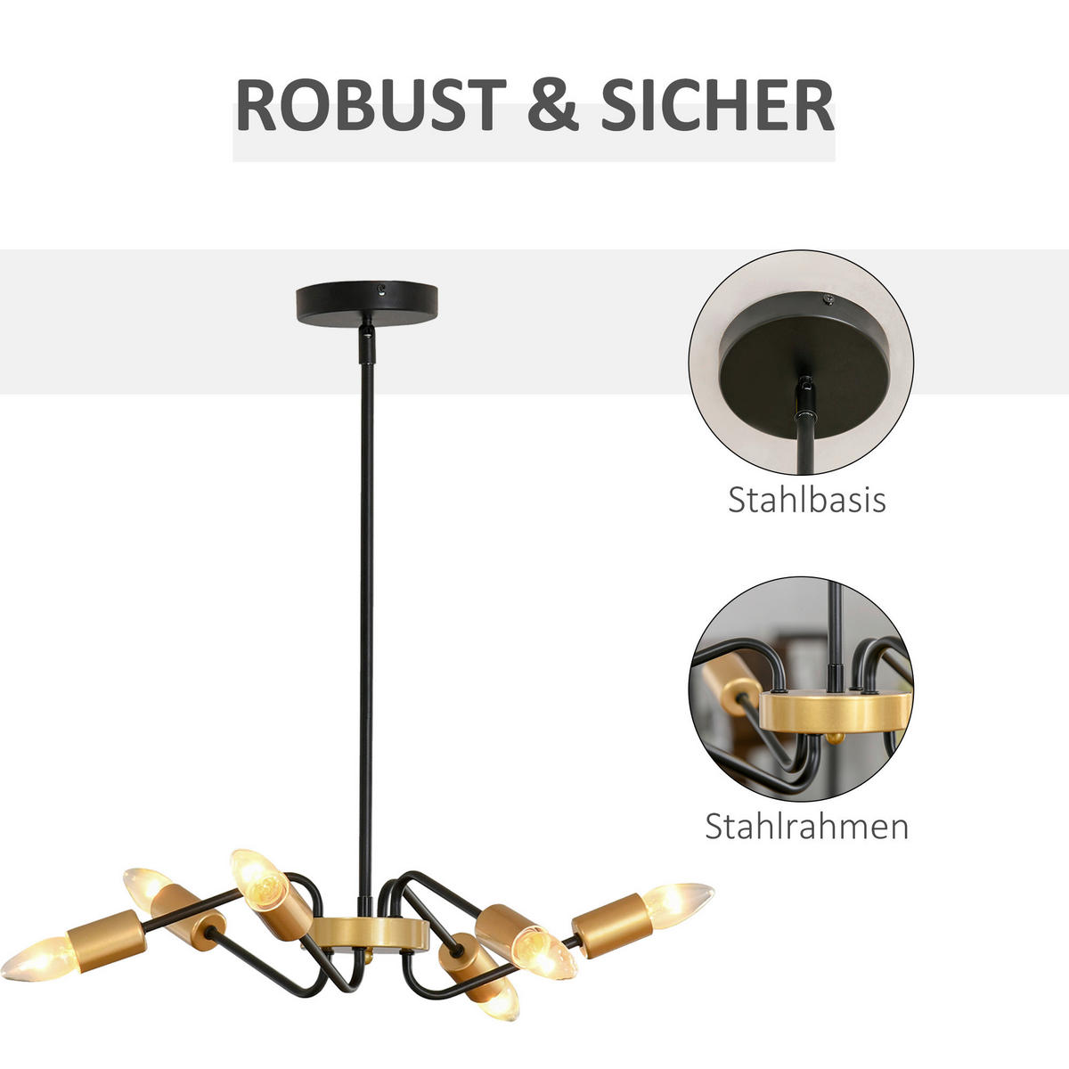 HOMCOM Pendelleuchte gold schwarz Metall B/H/T: ca. 48x120x48 cm Pendelleuchte B31-278 - gold/schwarz (48,00/120,00/48,00cm) - HOMCOM