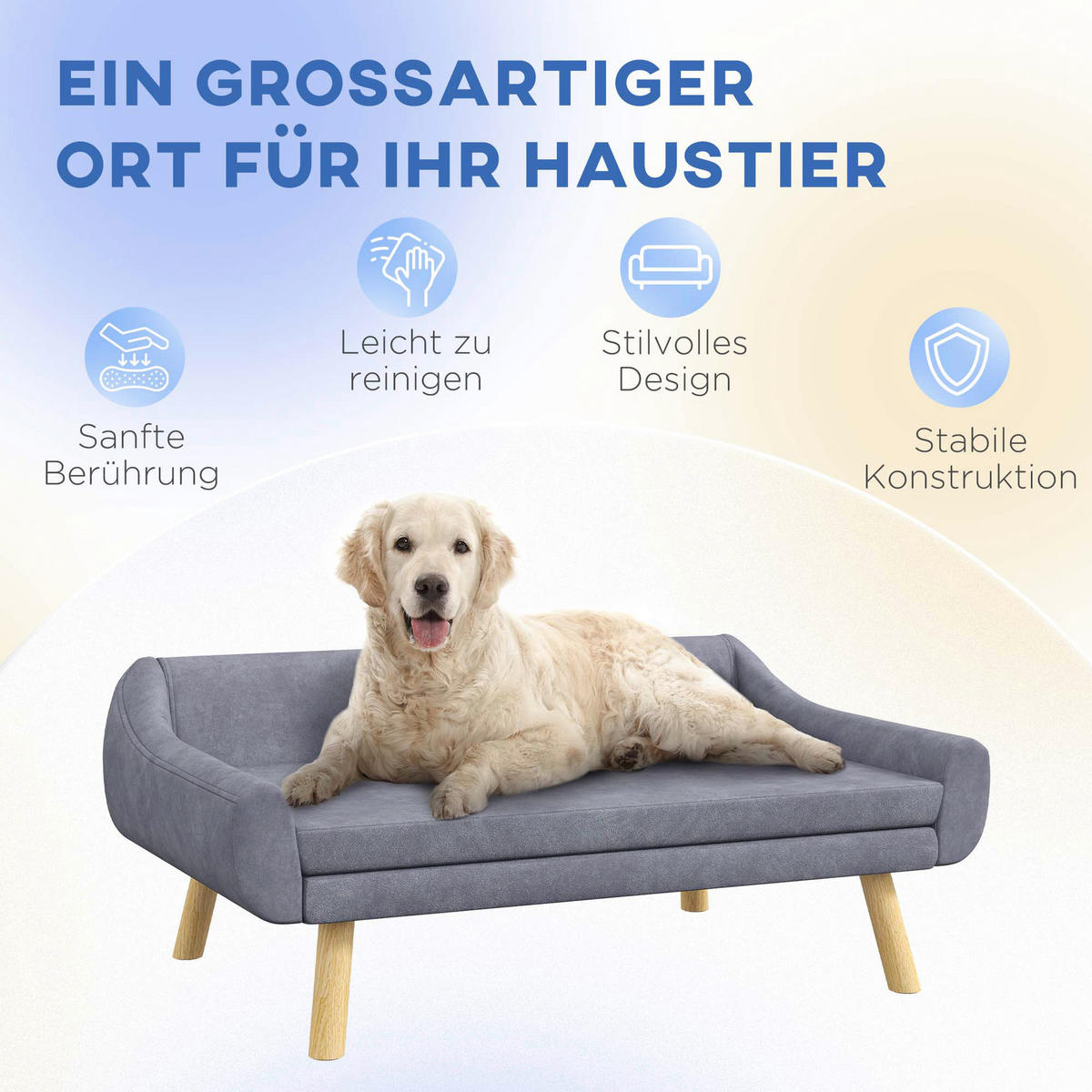 PawHut Hunde-Zubehör grau Polypropylen B/H/L: ca. 58,5x102x42,5 cm Hundesofa - grau (42,50/58,50/102,00cm) - PawHut