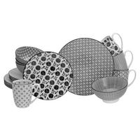CreaTable Kombiservice New Style weiß Steingut 16 tlg. New Style - weiß/schwarz - CreaTable
