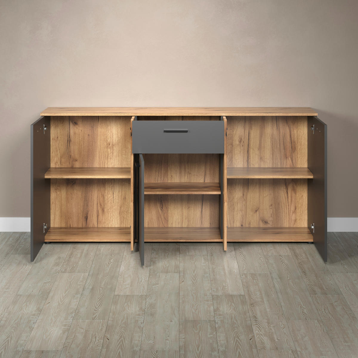 Kommode Esteban anthrazit Eiche Evoke Coast Nachbildung B/H/T: ca. 181x86x38 cm Esteban - Eiche/anthrazit (181,00/86,00/38,00cm)