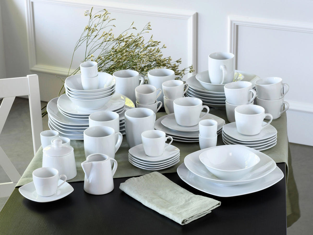 CreaTable Kombiservice Square weiß Porzellan 62 tlg. Square - weiß - CreaTable