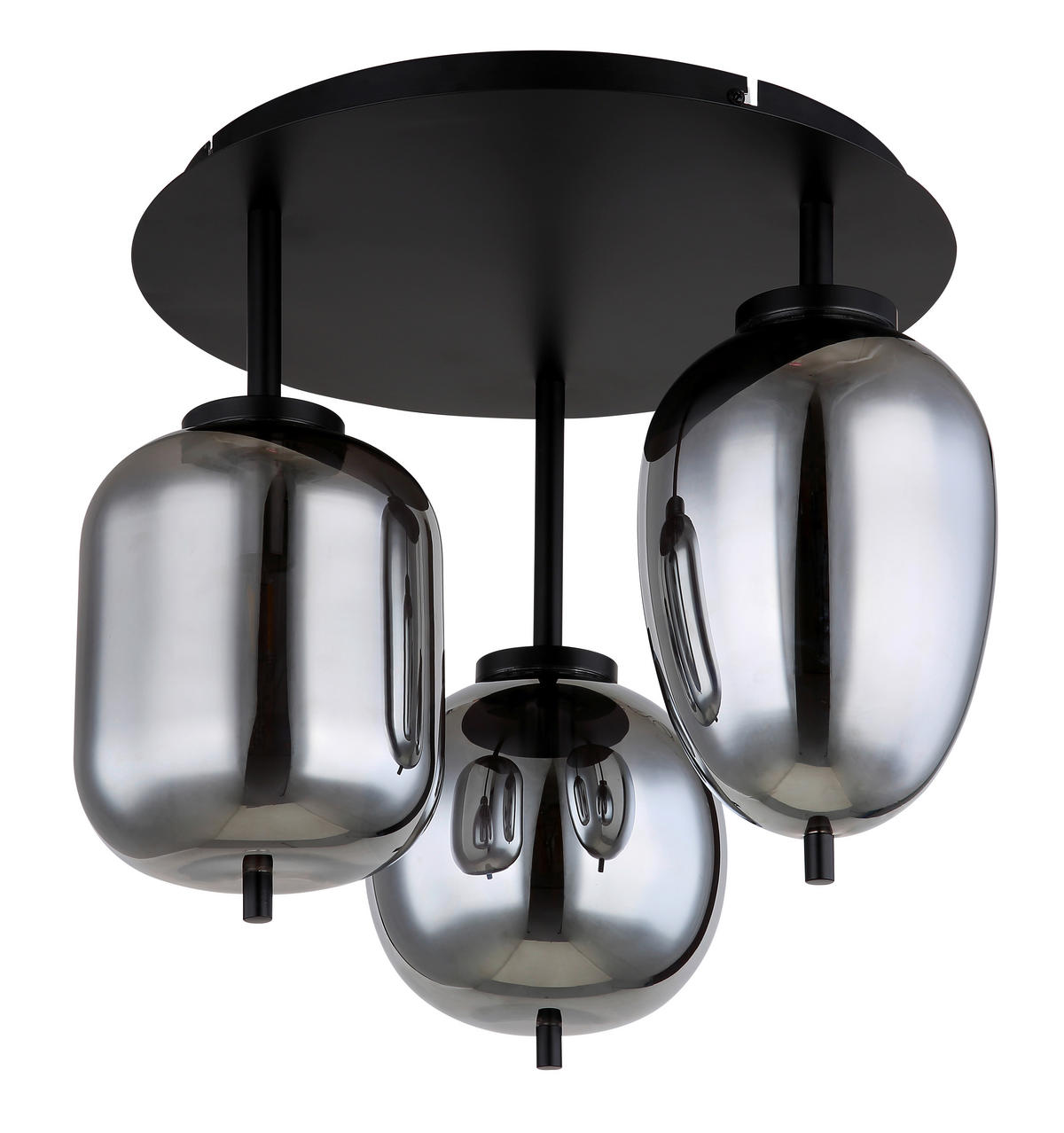 GLOBO Deckenleuchte BLACKY 15345-3D mattschwarz Metall Rauchglas H/D: ca. 36x46 cm E14 3 Brennstellen Blacky - mattschwarz (46,00/36,00cm) - GLOBO