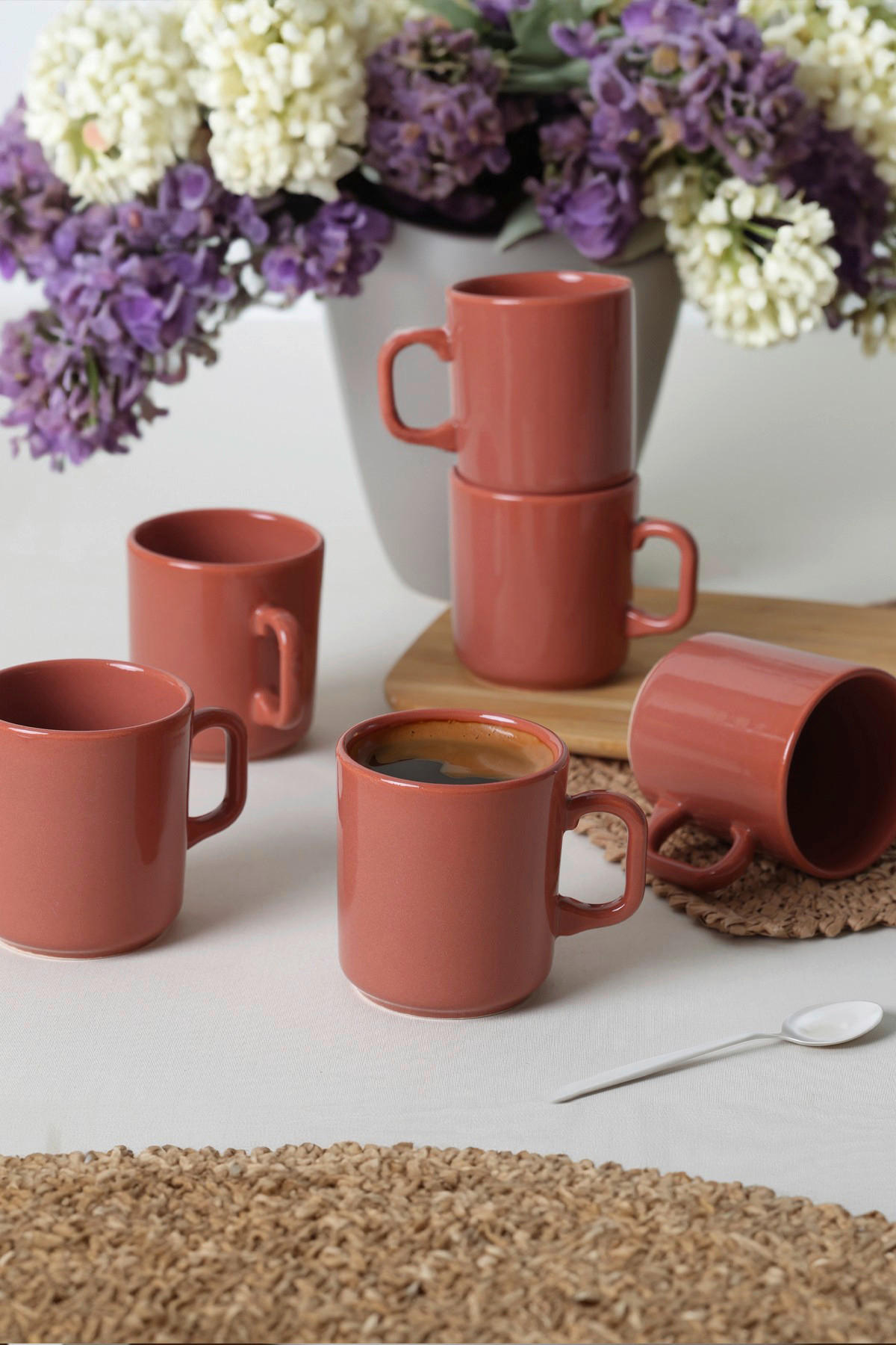 HermiaConcept Teetasse 6-tlg. rot Steingut B/T/L/D: ca. 8x8x8x8 cm 6-tlg. - braun/rot (8,00/8,00cm) - HermiaConcept