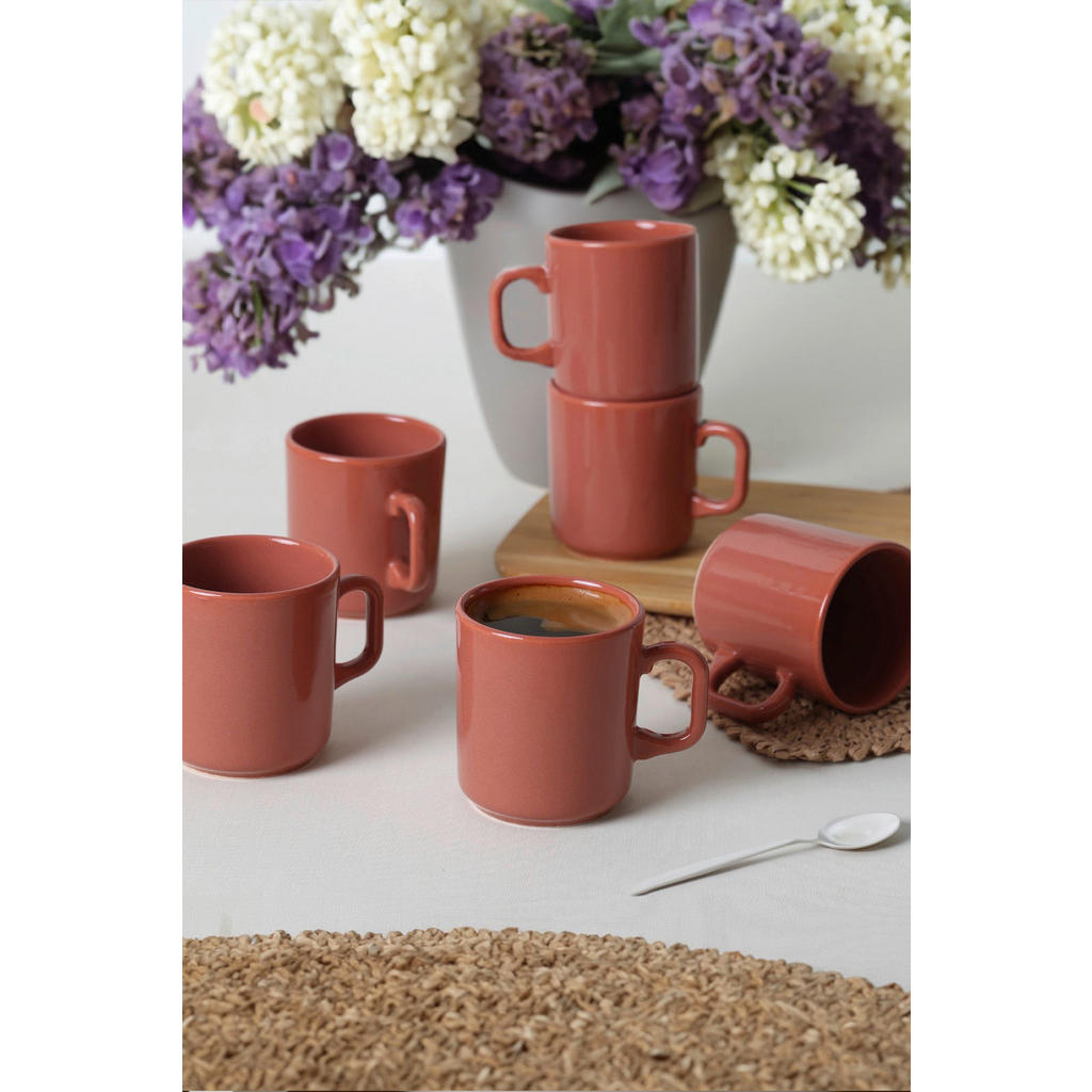 Thumbnail - HermiaConcept Teetasse 6-tlg. rot Steingut B/T/L/D: ca. 8x8x8x8 cm