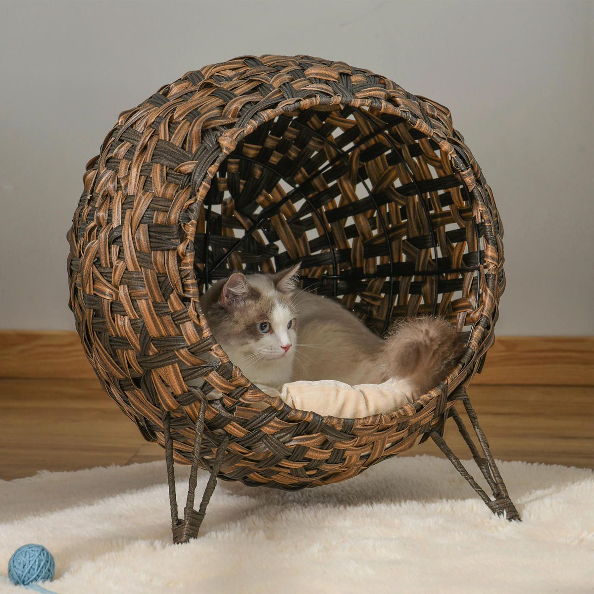 PawHut Katzenhaus braun Rattan B/H/L: ca. 46x58x54 cm Katzenhaus - braun (54,00/46,00/58,00cm) - PawHut