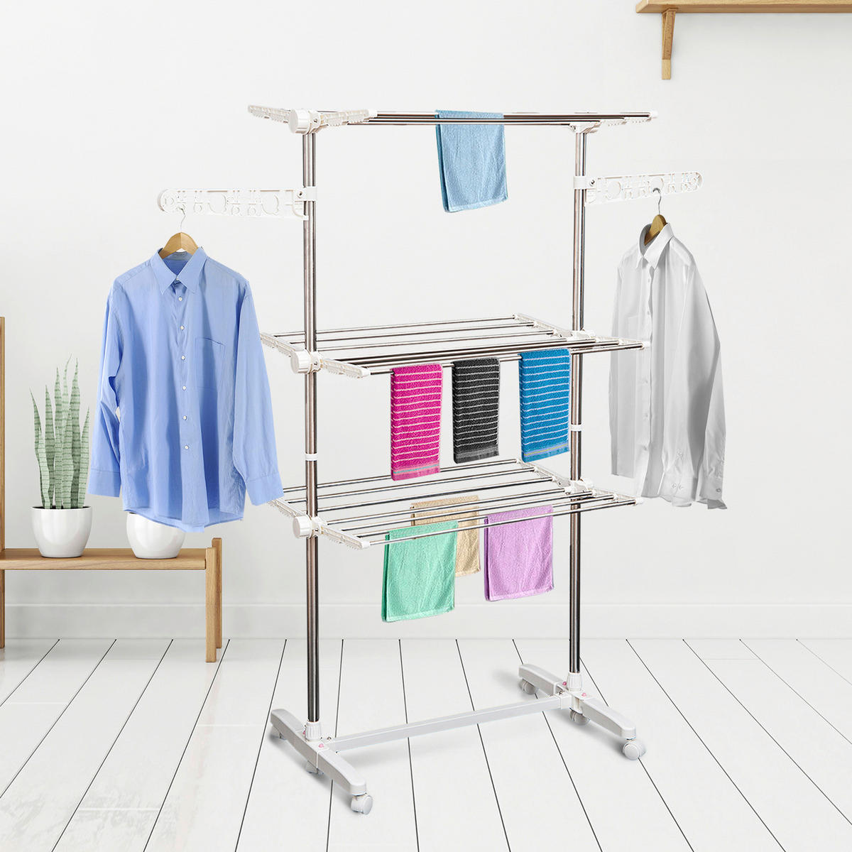 HOMCOM Wäscheständer silber Wäscheständer_mobil - silber (142,00/55,00/152,00cm) - HOMCOM