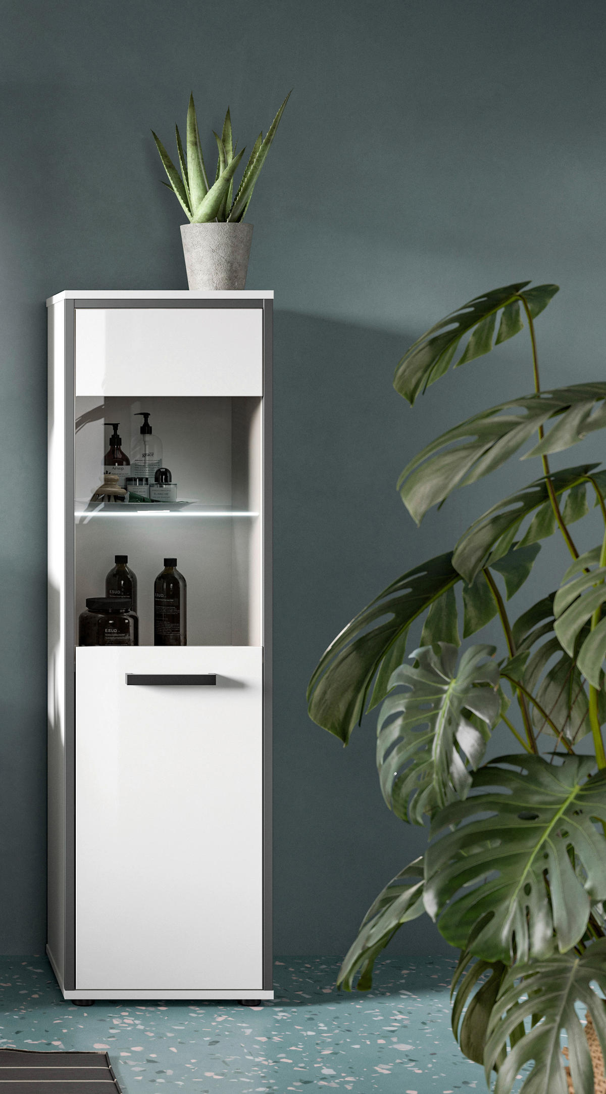 Midischrank KOJAK weiß Hochglanz anthrazit grau B/H/T: ca. 40x139x34 cm KOJAK - weiß/anthrazit (40,00/139,00/34,00cm) - xonox.home