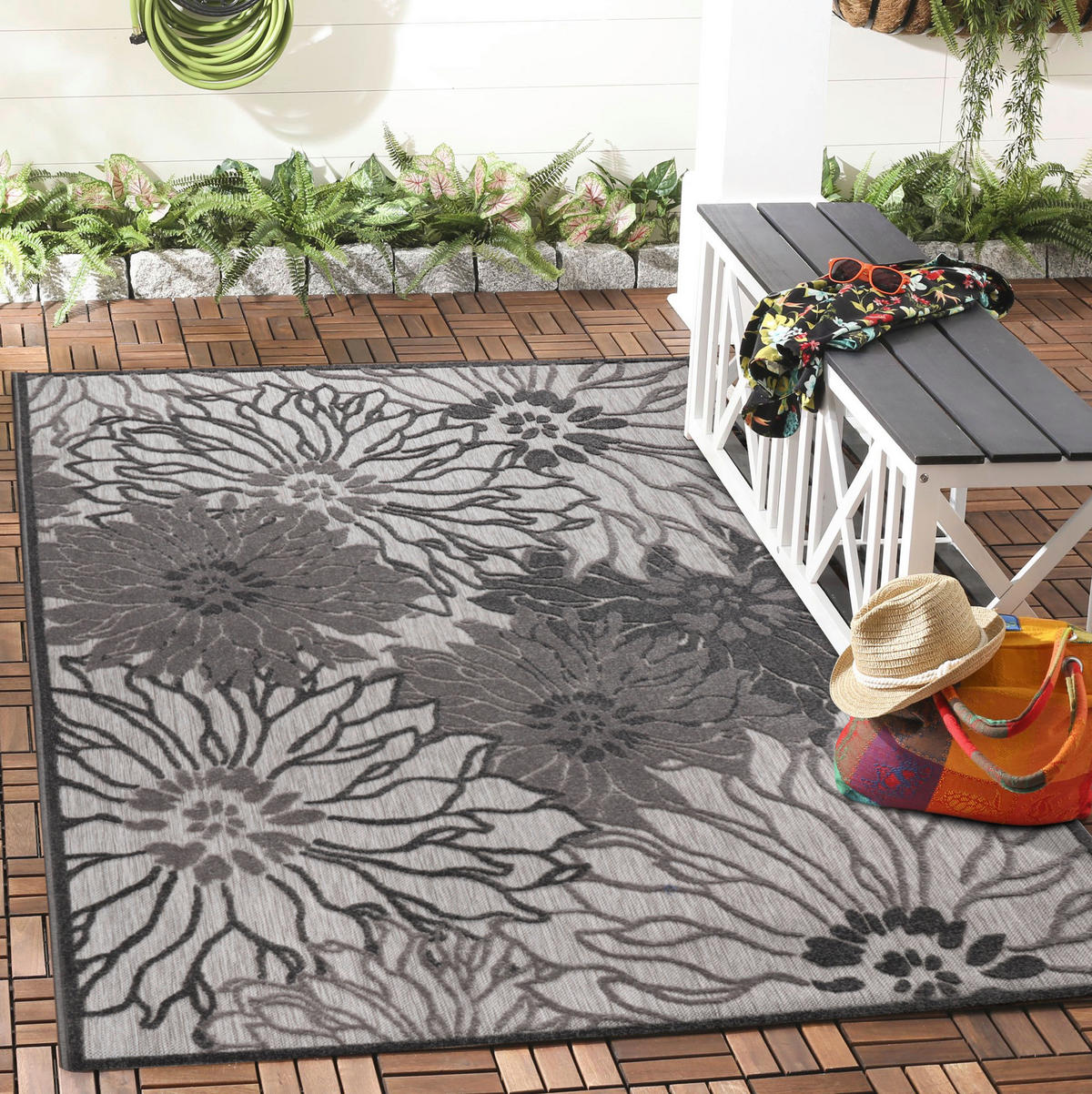 Sanat Outdoorteppich FLORAL grau B/L: ca. 200x290 cm FLORAL - grau (200,00/290,00cm) - Sanat