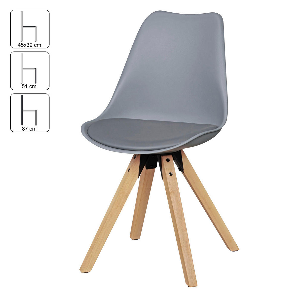 Stuhl 2er-Set grau grau natur Kunststoff Kunstleder Echtholz B/H/T: ca. 49x87x52 cm 2er-Set - natur/grau (49,00/87,00/52,00cm) - Wohnling