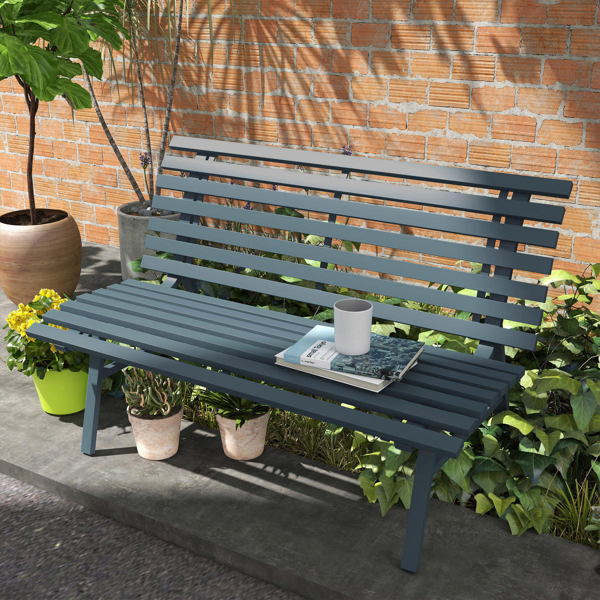 Outsunny Gartenbank blau Aluminium B/H/L: ca. 67x79x123 cm Gartenbank - blau (123,00/67,00/79,00cm) - Outsunny