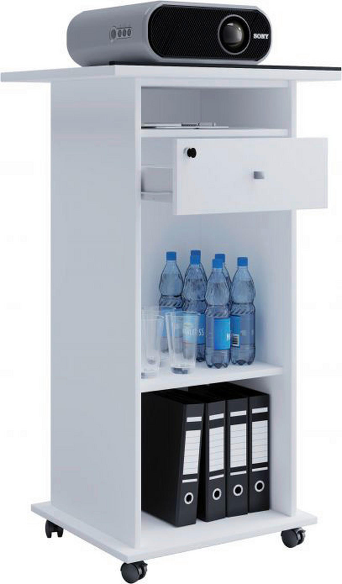VCM Beamer-Stand Rollwagen Schublade weiß Beamer-Stand Neta - weiß (60,00/108,00/50,00cm) - VCM
