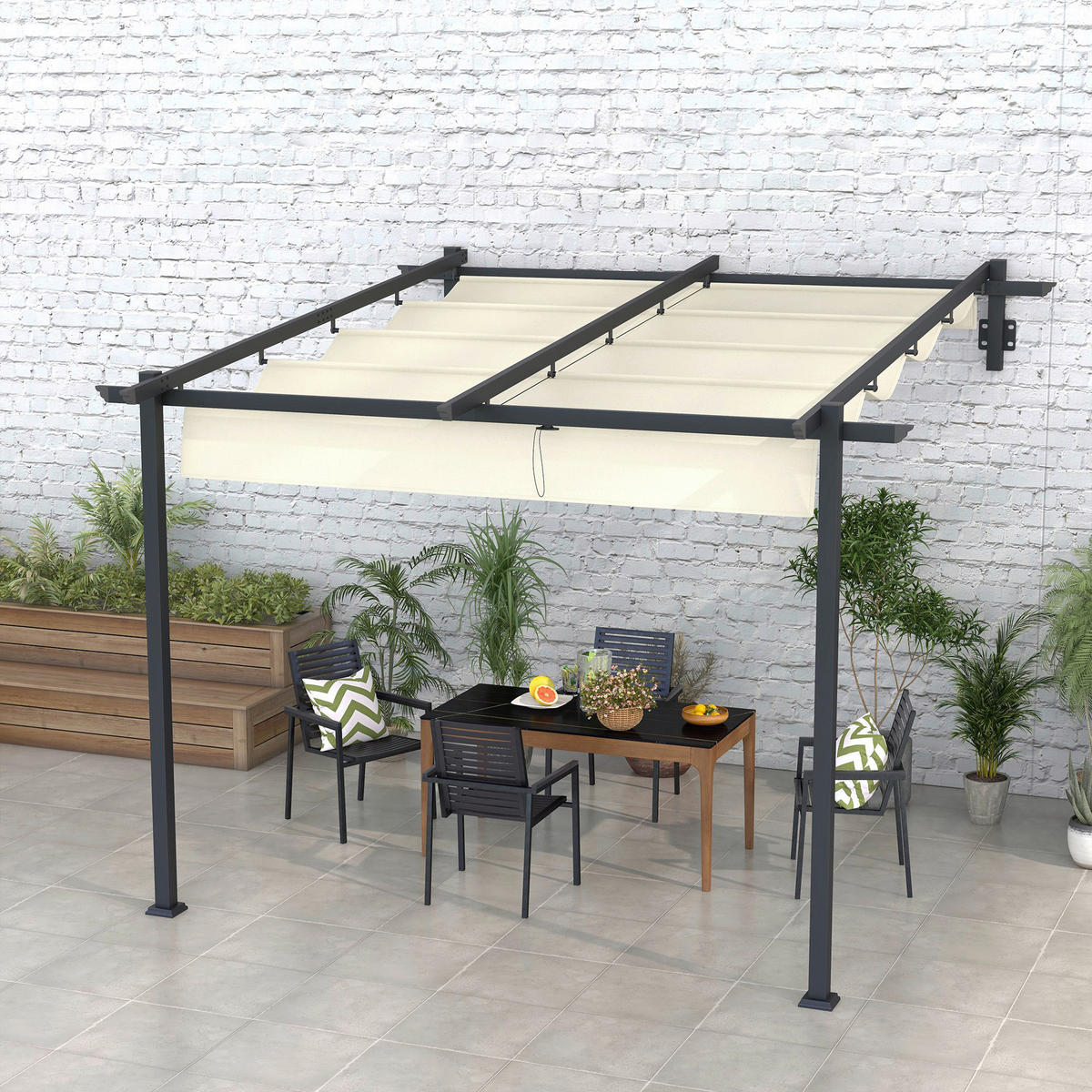 Outsunny Pergola cremeweiß Polyester B/H/L: ca. 297x230x297 cm Pergola - cremeweiß (297,00/297,00/230,00cm) - Outsunny