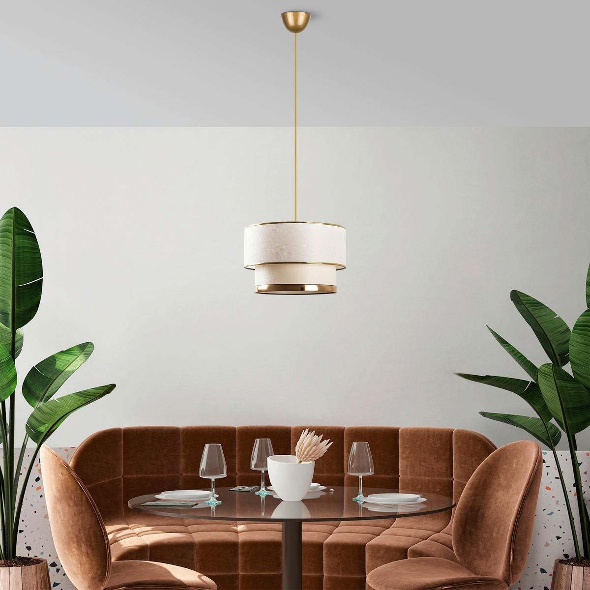 Opviq Pendelleuchte gold creme Baumwolle Metall B/H/L: ca. 30x65x30 cm E27 1 Brennstellen Cake - gold/creme (30,00/30,00/65,00cm) - Opviq