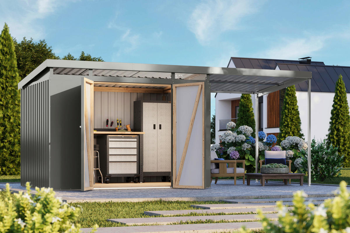 Karibu Gartenhaus Indra3 grau B/H/T: ca. 289x213x206 cm Indra3 - grau (289,00/213,00/206,00cm) - Karibu