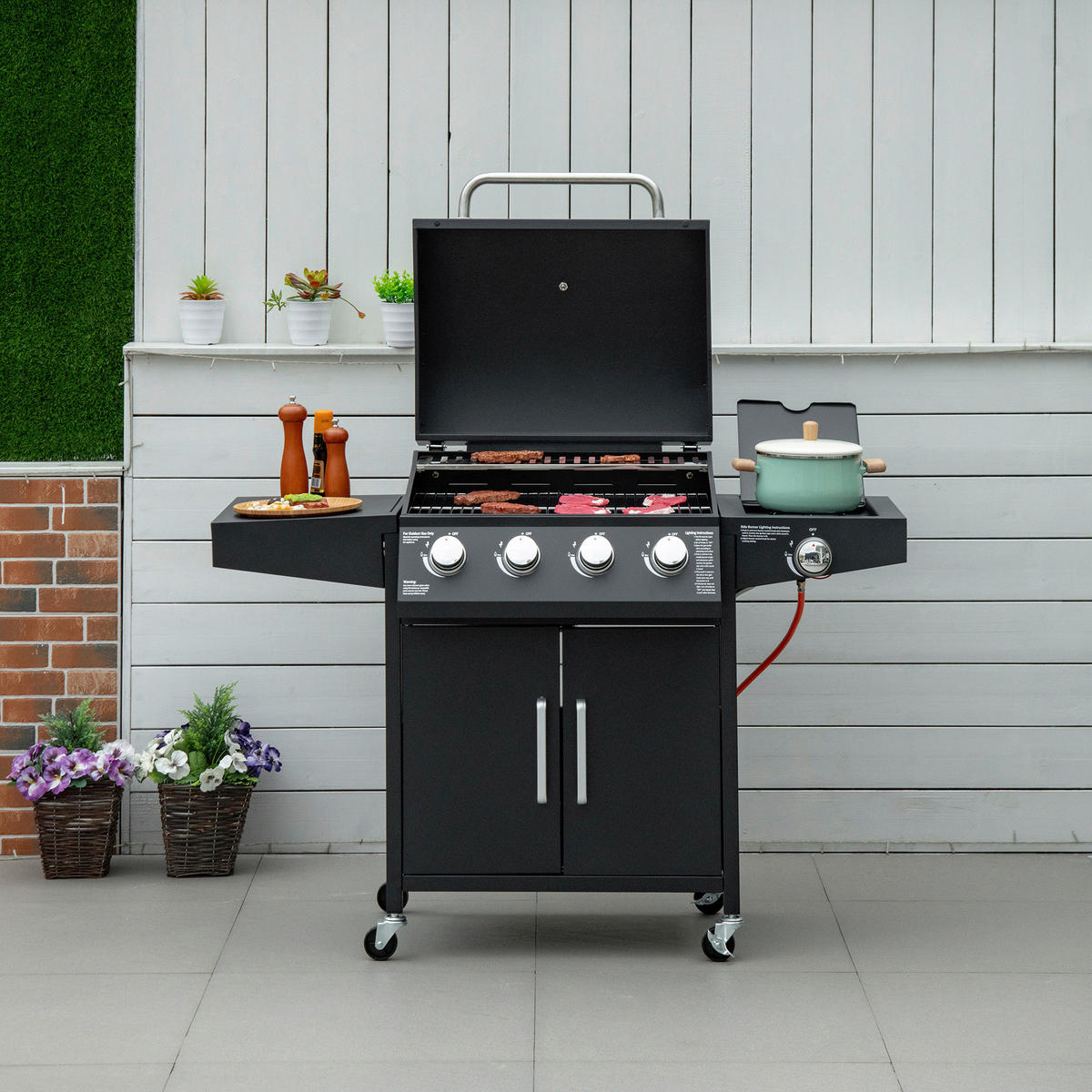 Outsunny Gasgrill Gasgrill - schwarz (132,40/55,00/109,00cm) - Outsunny