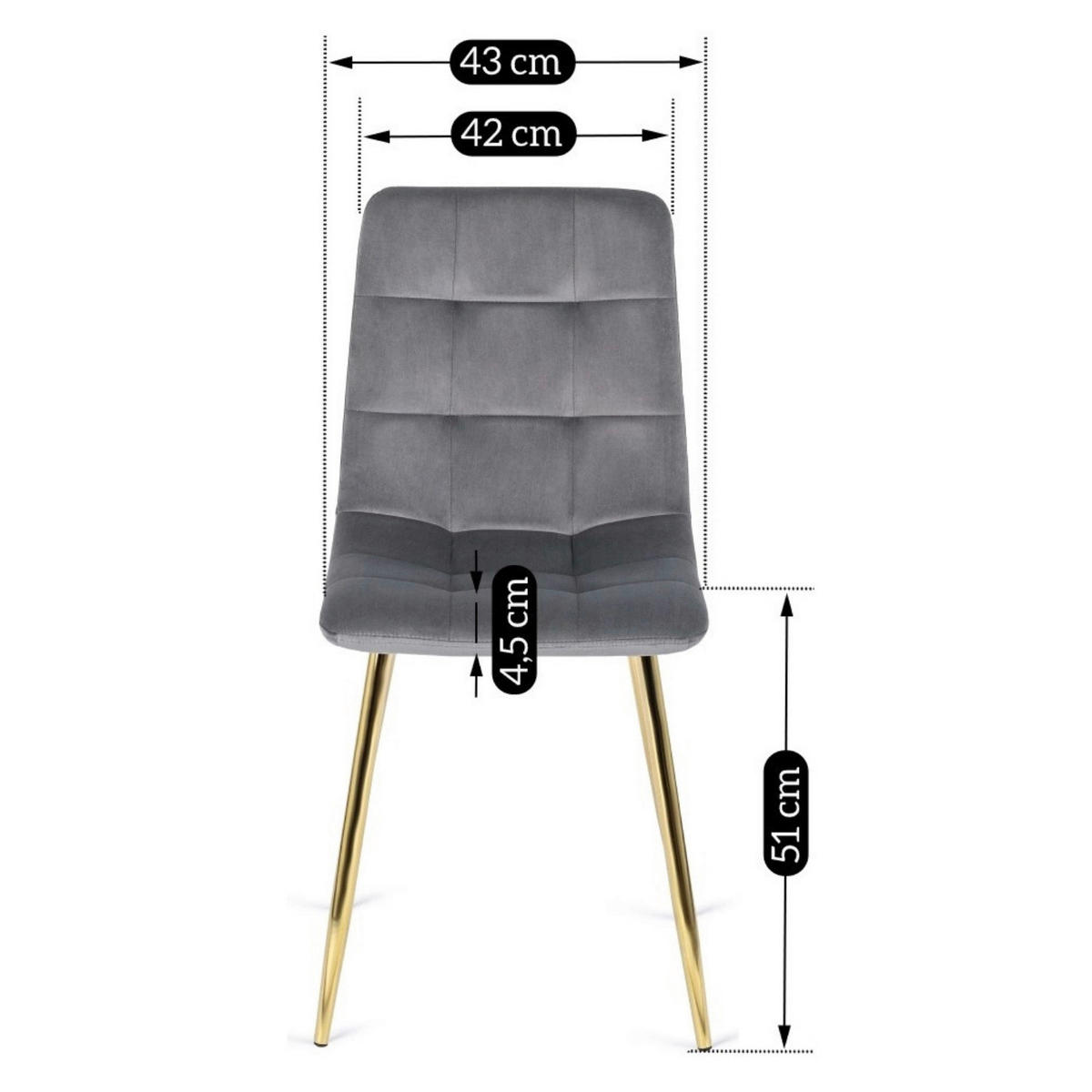 Stuhl YORK grau Velourstoff B/H/T: ca. 43x90,5x52 cm YORK - grau (43,00/90,50/52,00cm) - WIPMEB