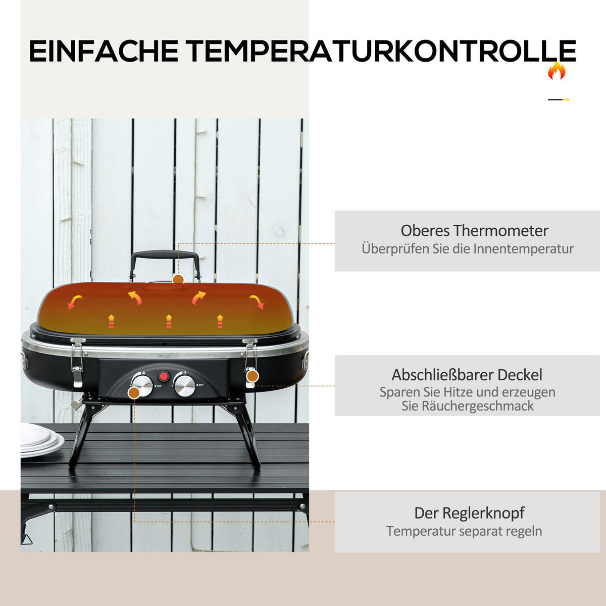 Outsunny Gasgrill Metall B/H/L: ca. 34,5x37x66 cm Gasgrill - schwarz (66,00/34,50/37,00cm) - Outsunny