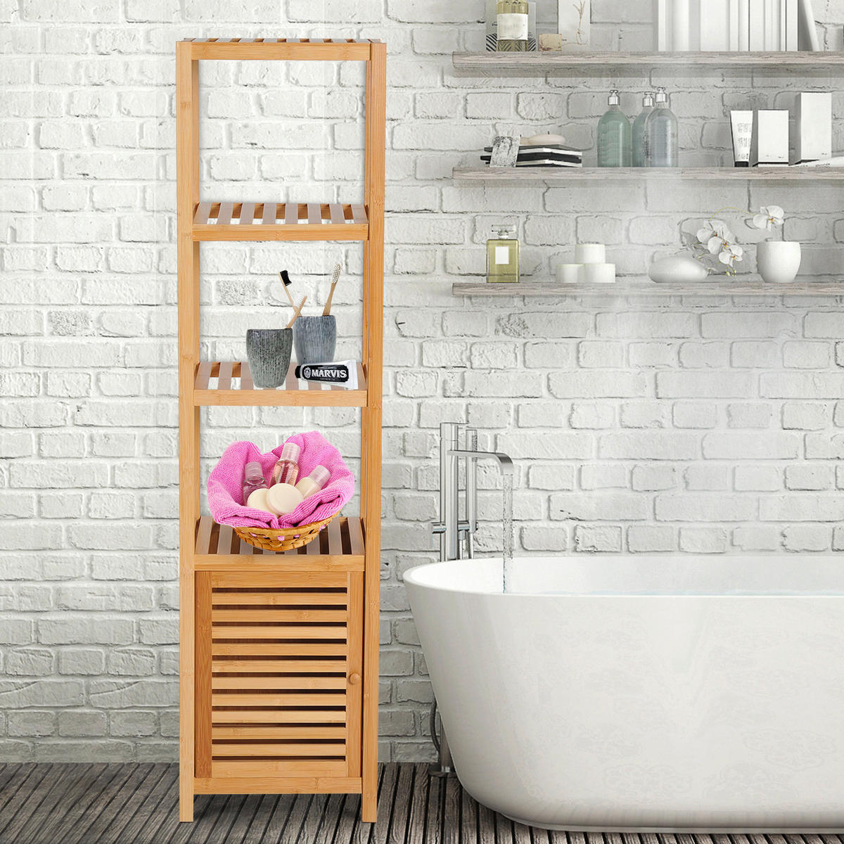 Badschrank natur Edelstahl B/H/L: ca. 33x36x140 cm Badschrank - natur (140,00/33,00/36,00cm) - HOMCOM
