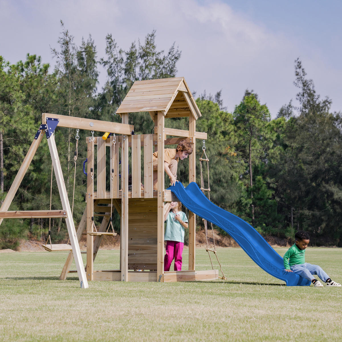 AXI Spielturm Moos blau B/H/L: ca. 342x267x375 cm Moos - braun/blau (375,00/342,00/267,00cm) - AXI