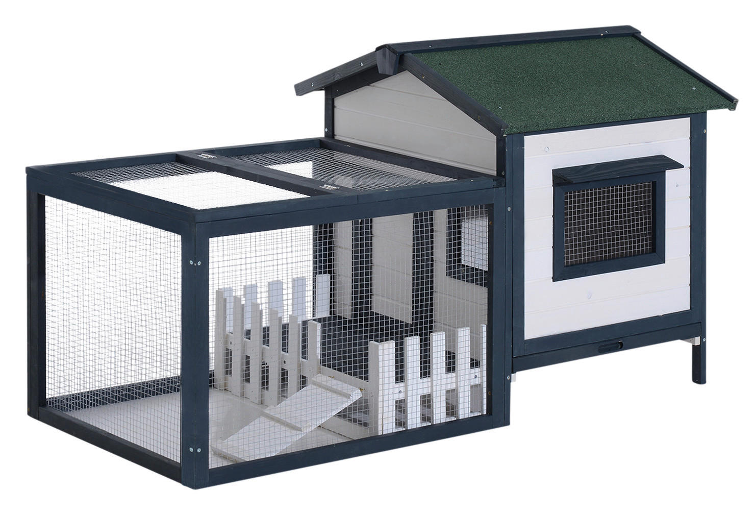 PawHut Meerschweinchenstall grün Holz B/H/L: ca. 78x84x151 cm Meerschweinchenstall mit Freigehege - weiß/grün (151,00/78,00/84,00cm) - PawHut