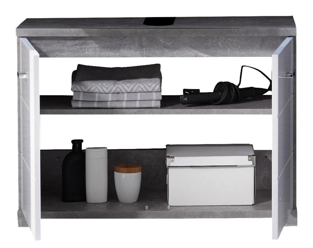 Waschbeckenunterschrank Pool Beton Optik weiß Hochglanz B/H/T: ca. 80x57x30 cm Pool - Beton/weiß (80,00/57,00/30,00cm)