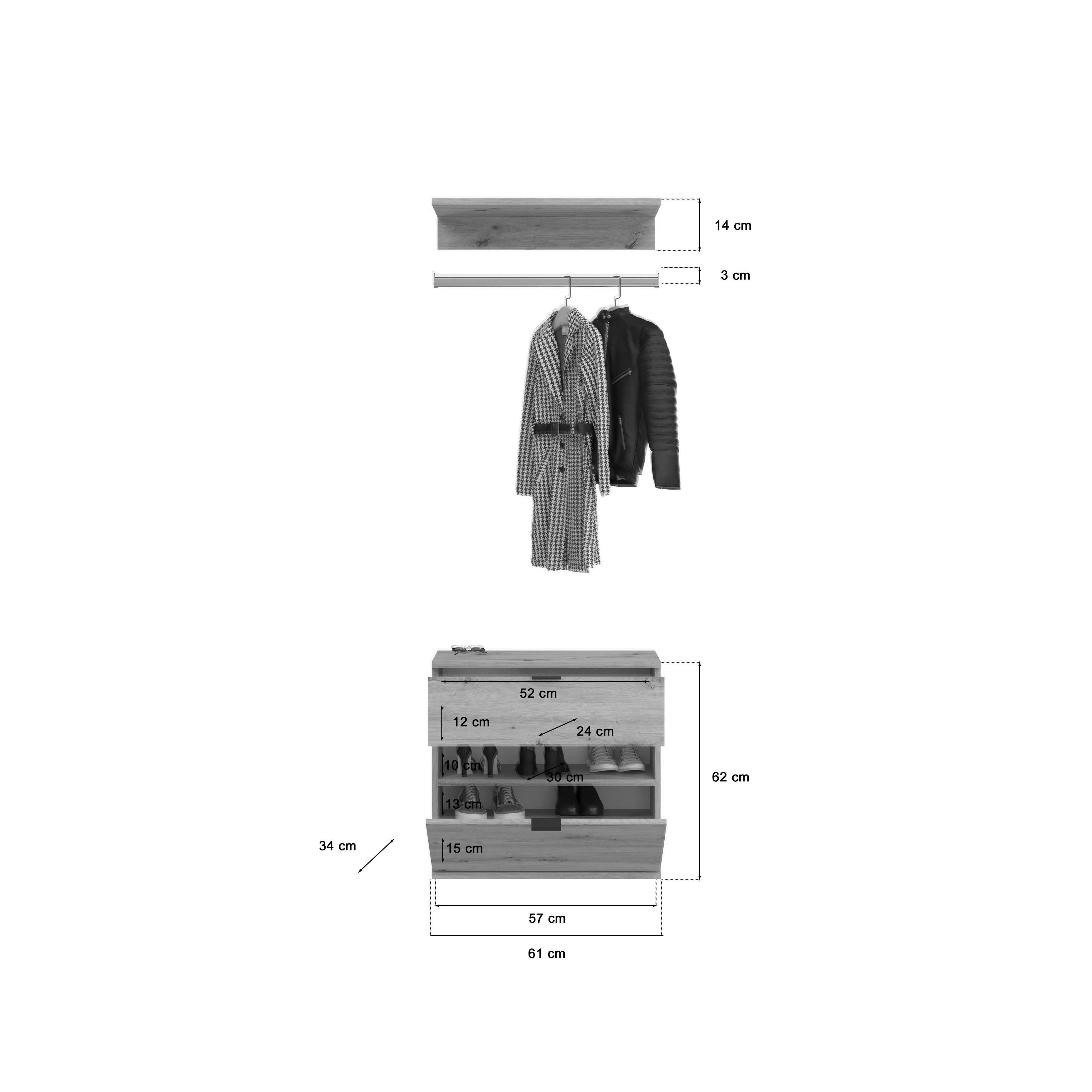 Thumbnail - Garderobe PROJEKT Eiche Artisan Nachbildung B/H/T: ca. 152x193x34 cm
