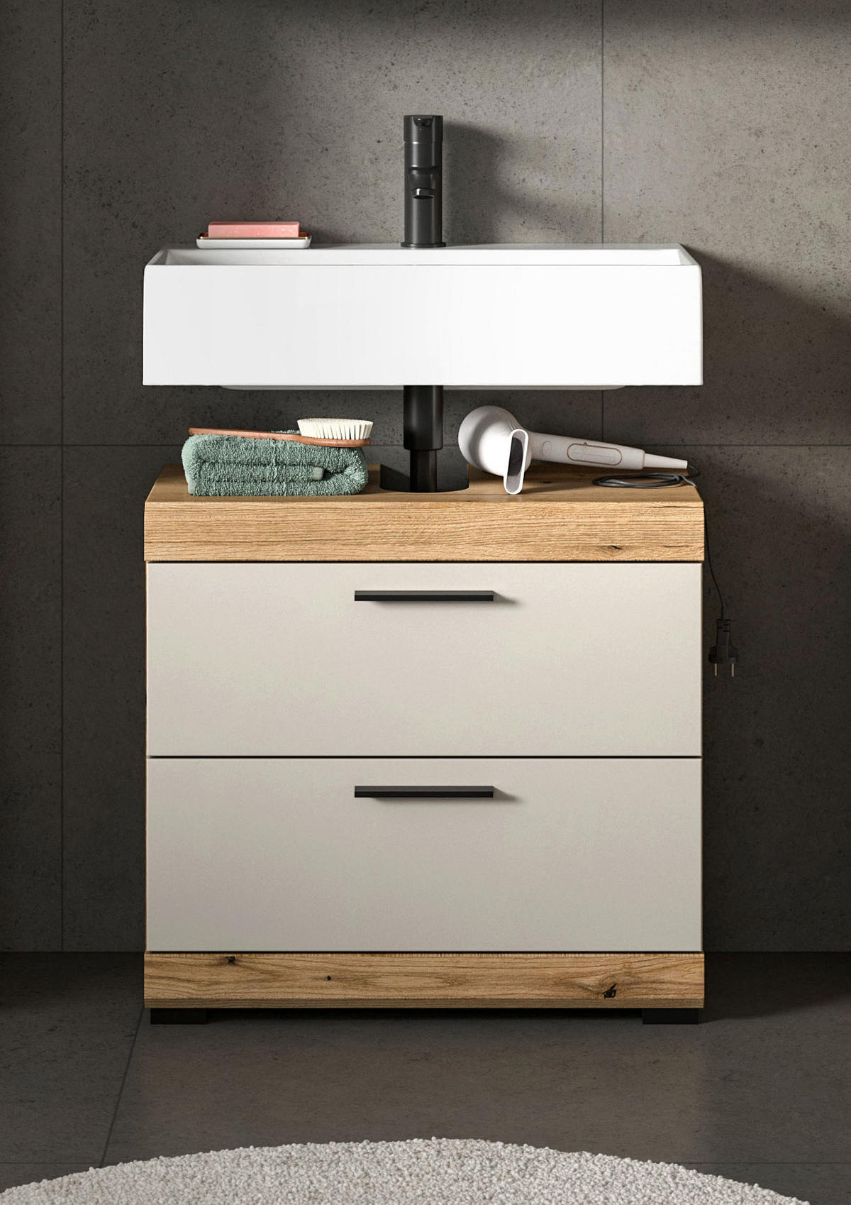 Waschbeckenunterschrank Scout Evoke Oak Nachbildung Kaschmirgrau Nachbildung B/H/T: ca. 60x56x34 cm Scout - Kaschmirgrau (60,00/56,00/34,00cm) - xonox.home