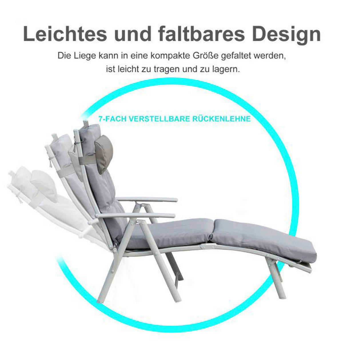 Outsunny Sonnenliege grau Metall B/H/L: ca. 64x101x180 cm Sonnenliege - grau (180,00/64,00/101,00cm) - Outsunny