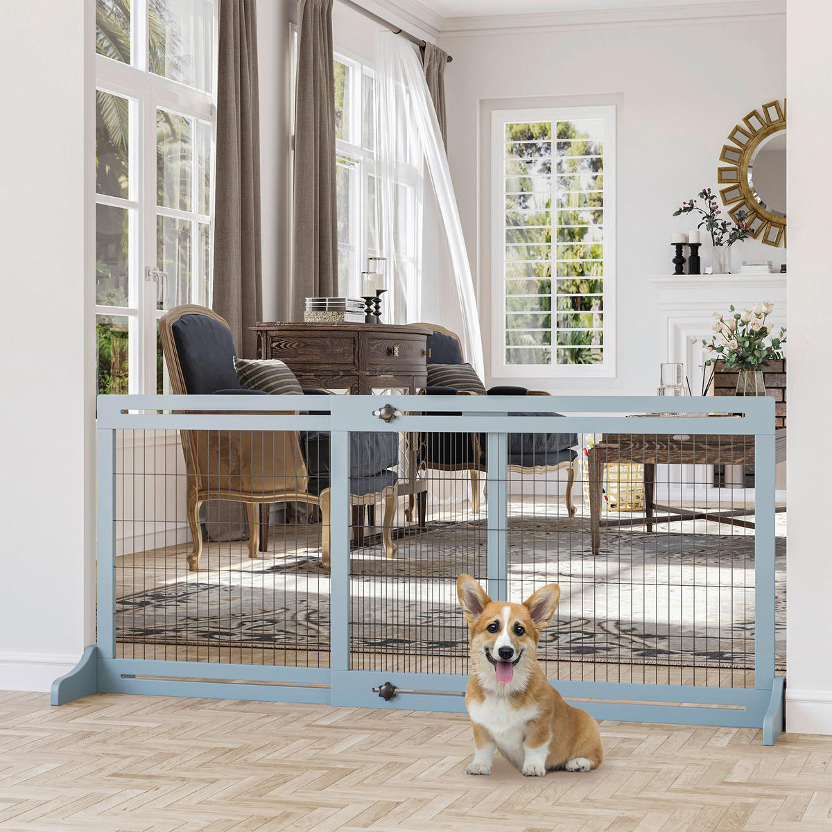 PawHut Hunde-Schutzgitter grau Kiefer B/H/L: ca. 36x183x69 cm Hunde_Absperrgitter - grau (69,00/36,00/183,00cm) - PawHut