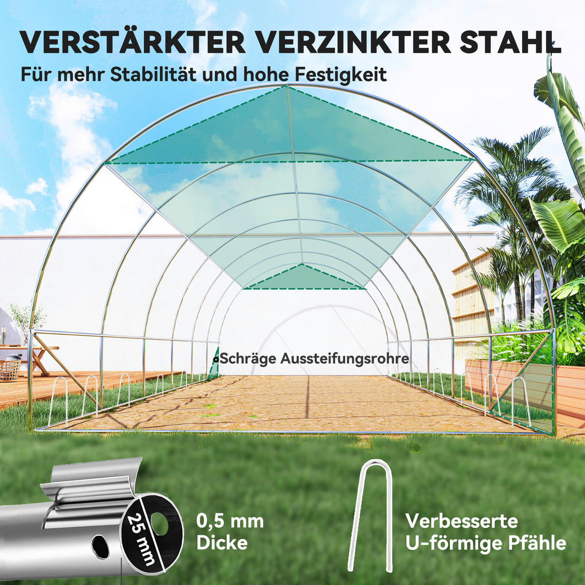 Outsunny Folientunnel B/H/L: ca. 300x198x600 cm Folientunnel - grün (600,00/300,00/198,00cm) - Outsunny