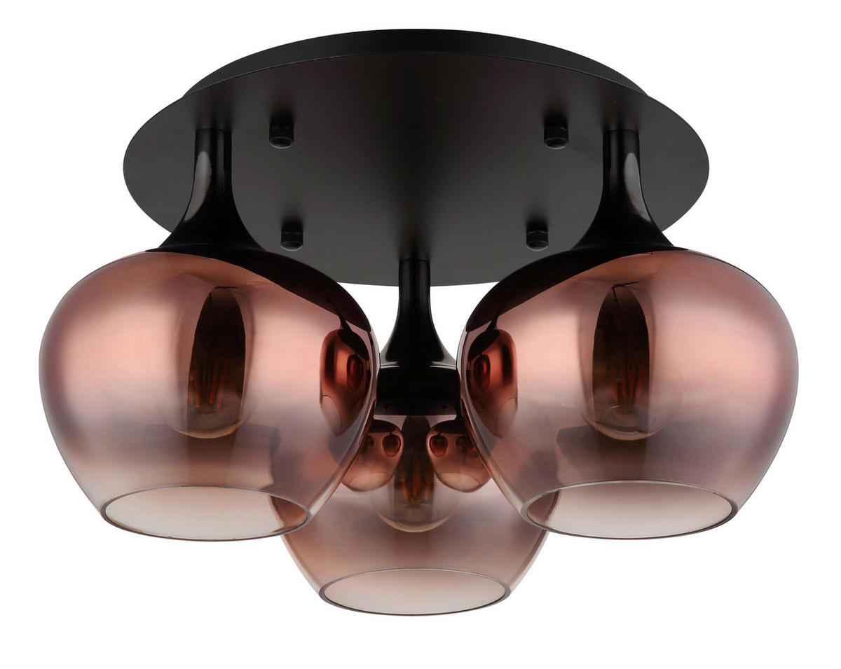 Deckenleuchte schwarz Metall Glas H/D: ca. 25,5x45 cm E27 3 Brennstellen Maxy - schwarz (45,00/25,50cm)