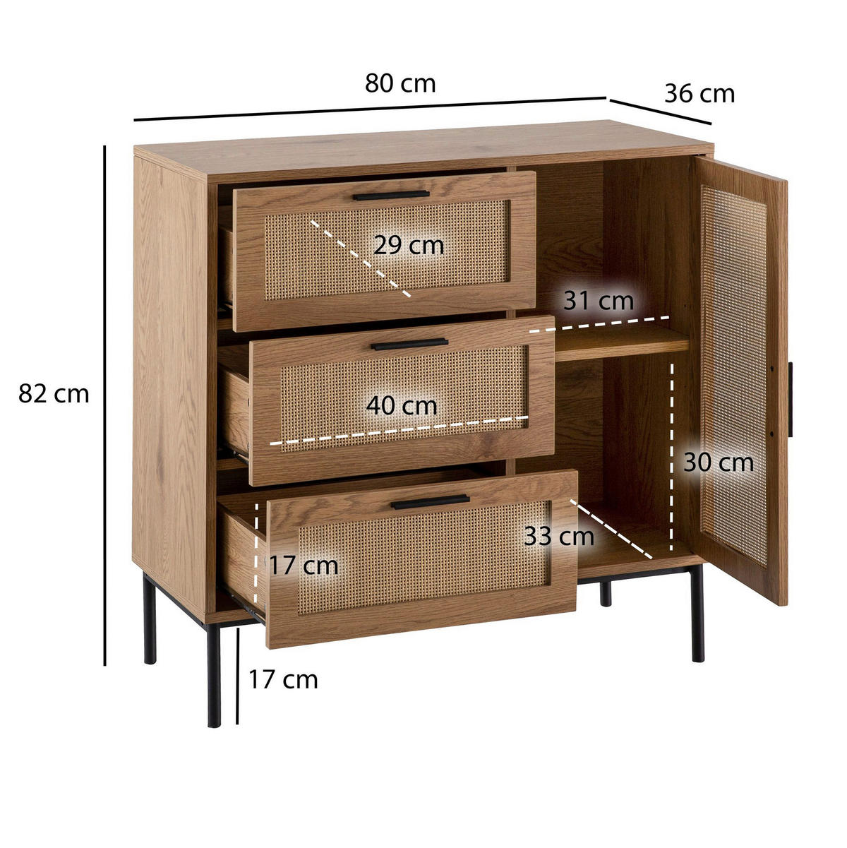 Sideboard natur Eiche Optik B/H/T: ca. 80x82x36 cm Sideboard - natur (80,00/82,00/36,00cm) - Wohnling