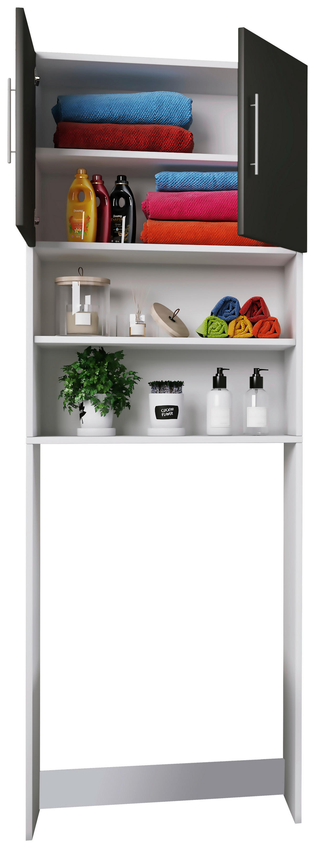 Überbauschrank Jutas weiß schwarz B/H/T: ca. 64x190x25 cm Jutas - weiß/schwarz (64,00/190,00/25,00cm) - VCM Möbel