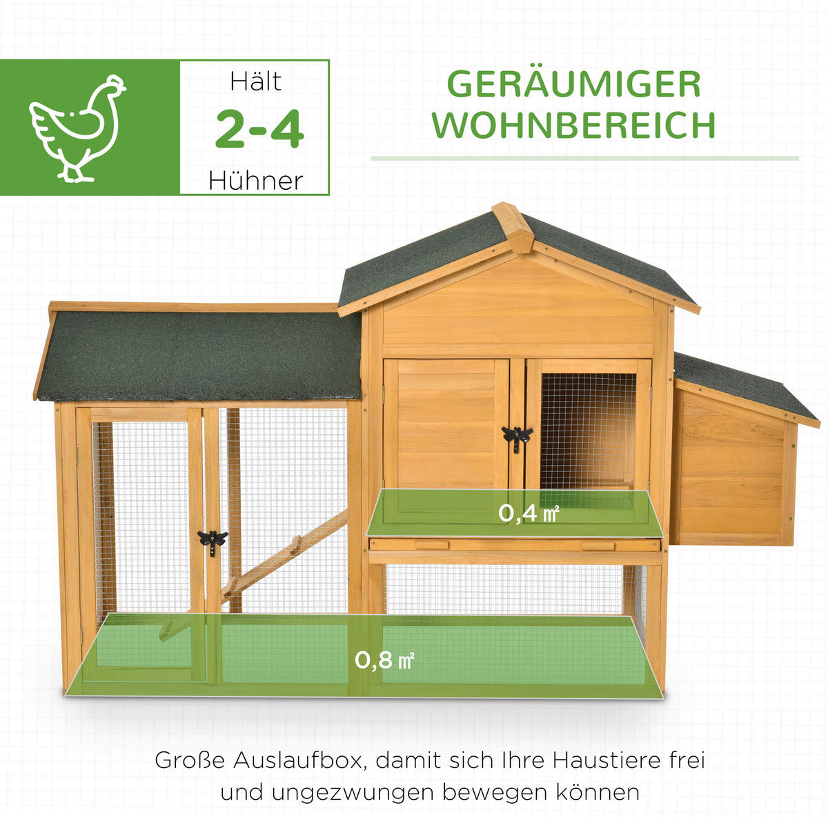 PawHut Stall grün Holz B/H/L: ca. 75x168x103 cm Hühnerstall - gelb/grün (103,00/75,00/168,00cm) - PawHut