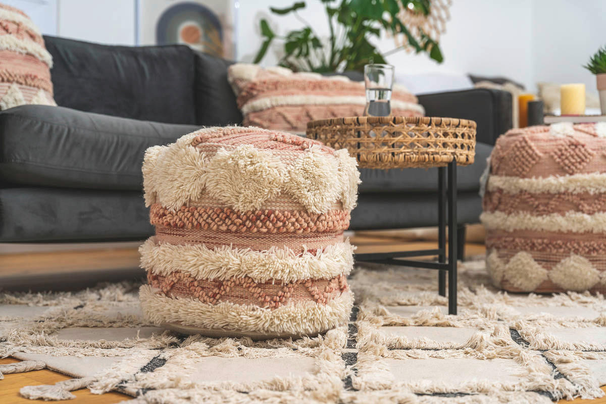360 Living Hocker Bohist 200 rosa creme H/D: ca. 35x35 cm Bohist 200 - creme/rosa (35,00/35,00cm) - 360 Living