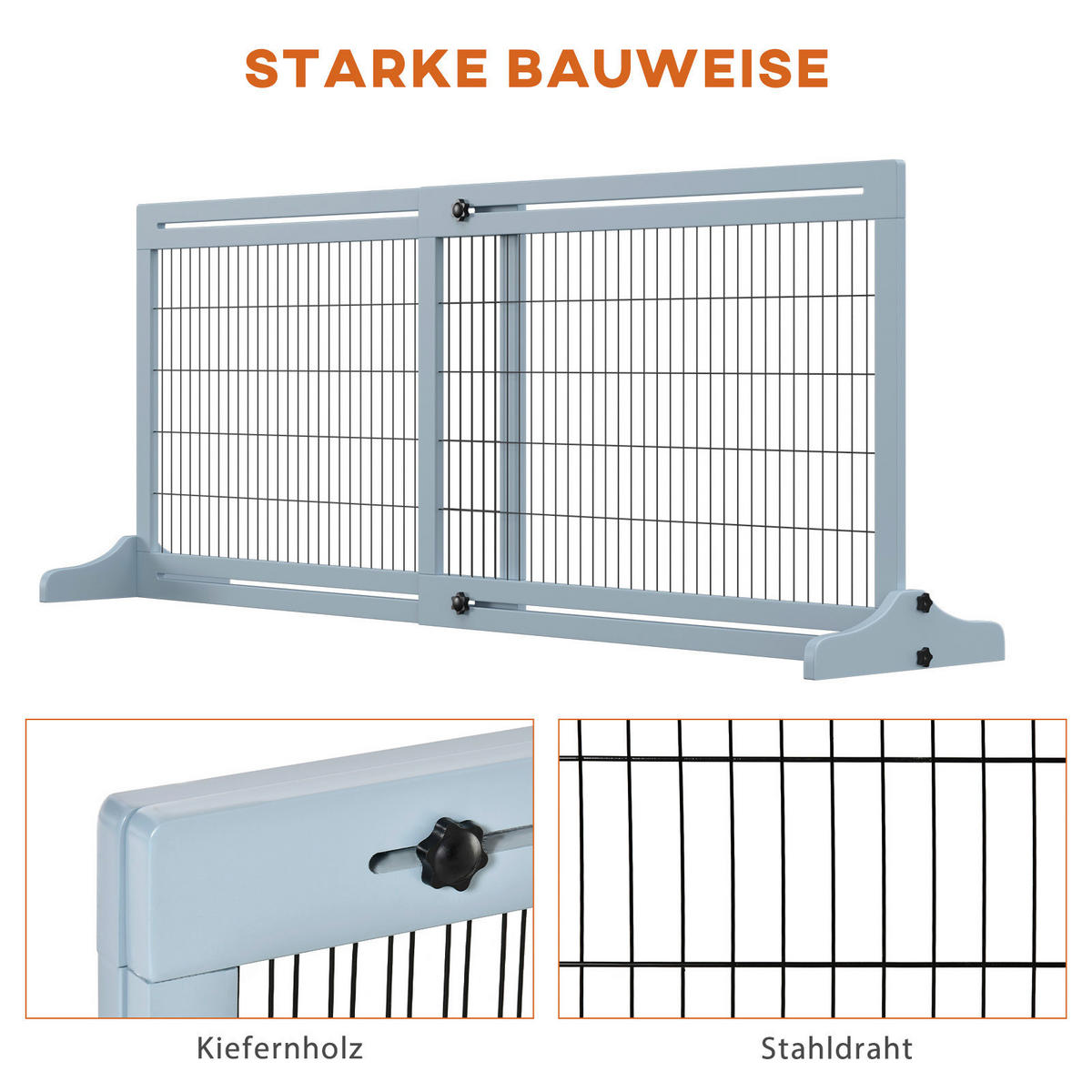 PawHut Hunde-Schutzgitter grau Kiefer B/H/L: ca. 36x183x69 cm Hunde_Absperrgitter - grau (69,00/36,00/183,00cm) - PawHut