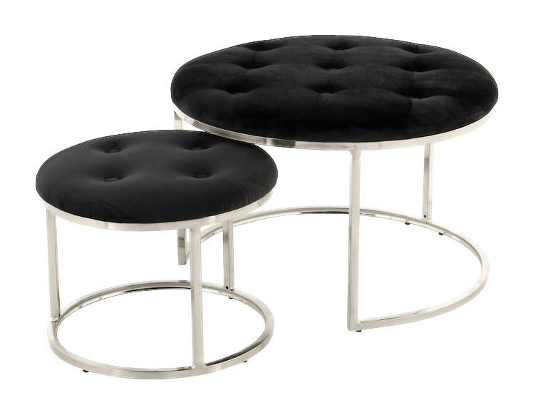 360 Living Hocker Myla 100 2er-Set schwarz silber Samt Metall H/D: ca. 41x60 cm Myla 100 2er-Set - schwarz/silber (60,00/41,00cm) - 360 Living