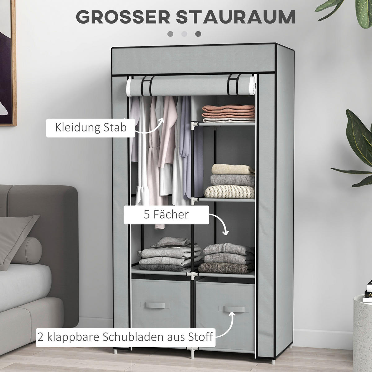 HOMCOM Kleiderschrank hellgrau Polypropylen B/H/L: ca. 42,5x83x162,5 cm Kleiderschrank - hellgrau (162,50/42,50/83,00cm) - HOMCOM