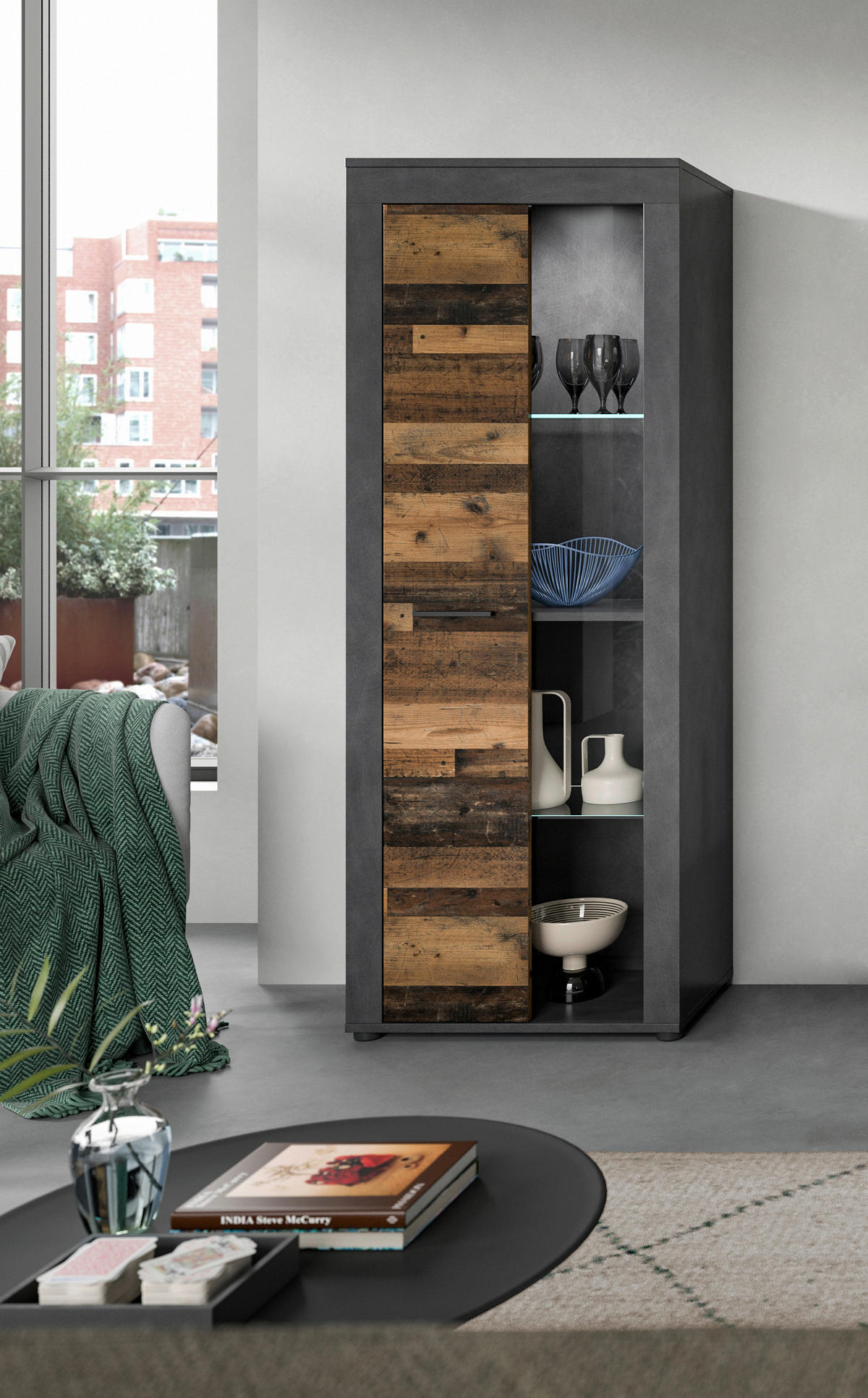 Vitrine Jam Matera Nachbildung Old Wood Nachbildung B/H/T: ca. 159x60x35 cm Jam - (159,00/60,00/35,00cm) - xonox.home