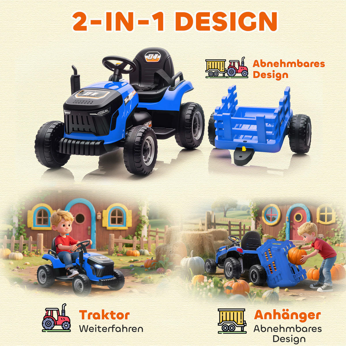 AIYAPLAY Elektrischer Traktor blau B/H/L: ca. 58x55x139 cm Elektrischer_Traktor - blau (139,00/58,00/55,00cm) - AIYAPLAY